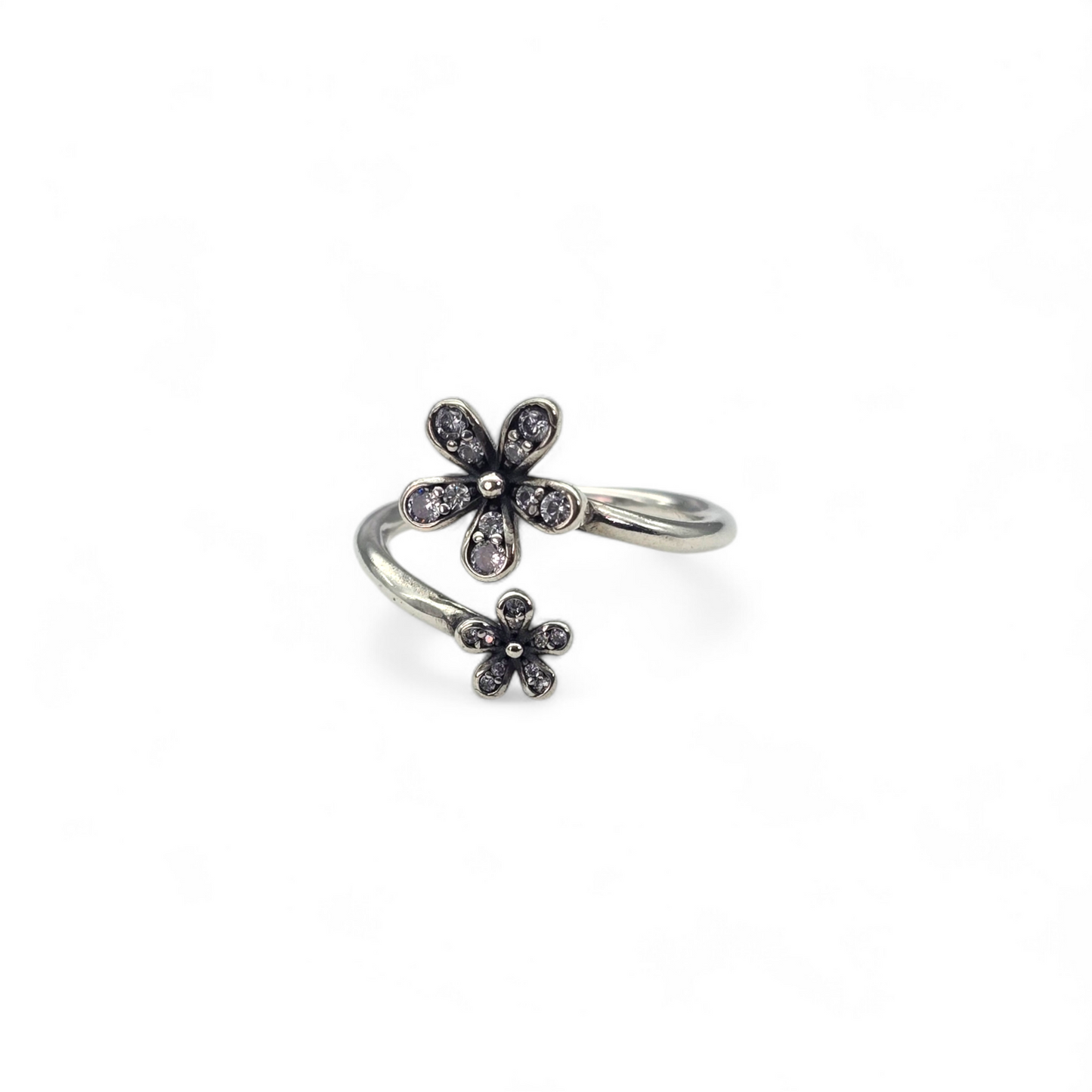 Anillo Doble de Flor con Zirconias Talla 6